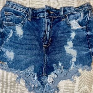 Cello Blue Distressed Jean Shorts